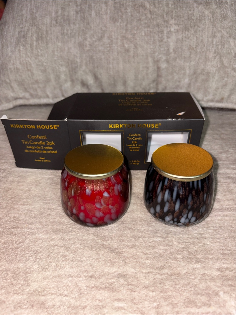 Confetti Tin Candle Set - capri scented Red & amber & saffron Black. Ideal gift